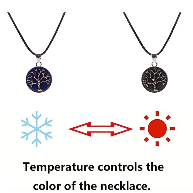 Temperature-Sensitive Tree of Life Pendant Necklace with Color-Changing Cord
