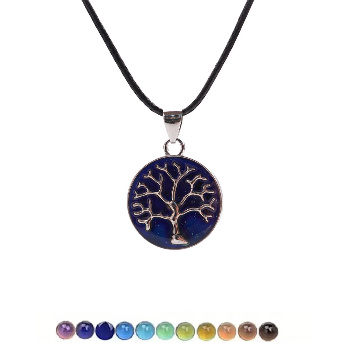 Temperature-Sensitive Tree of Life Pendant Necklace with Color-Changing Cord