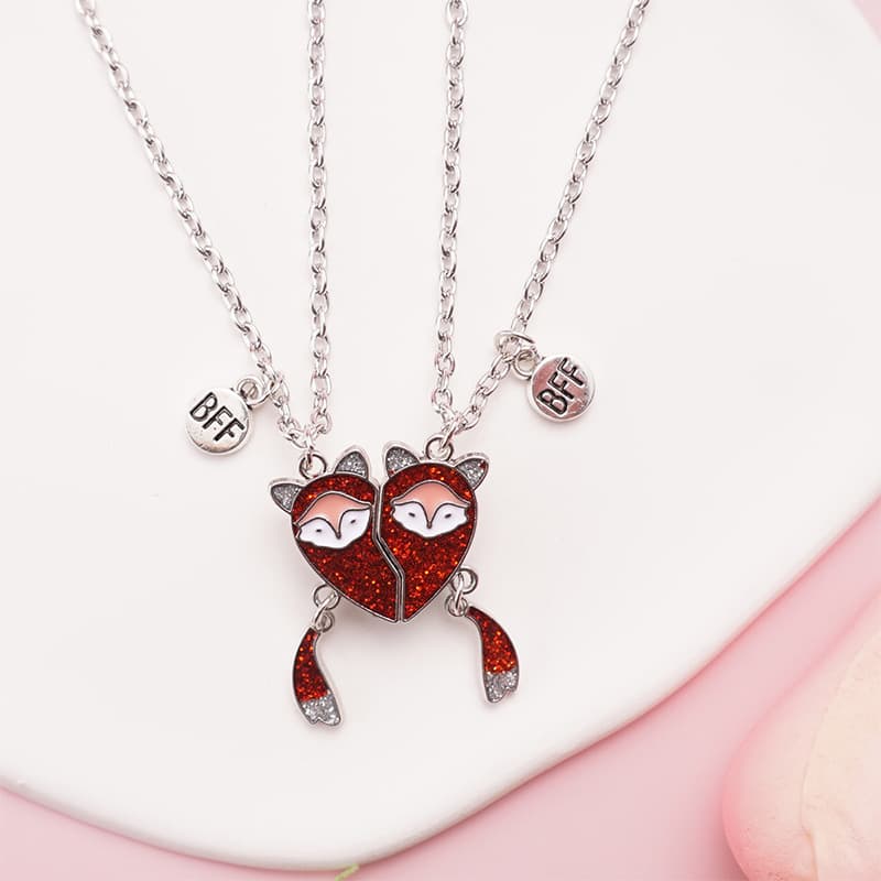 BFF Fox Heart Magnetic Necklace Set for Best Friends