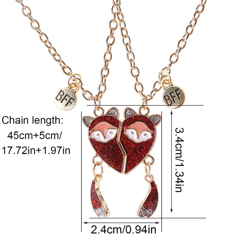 BFF Fox Heart Magnetic Necklace Set for Best Friends