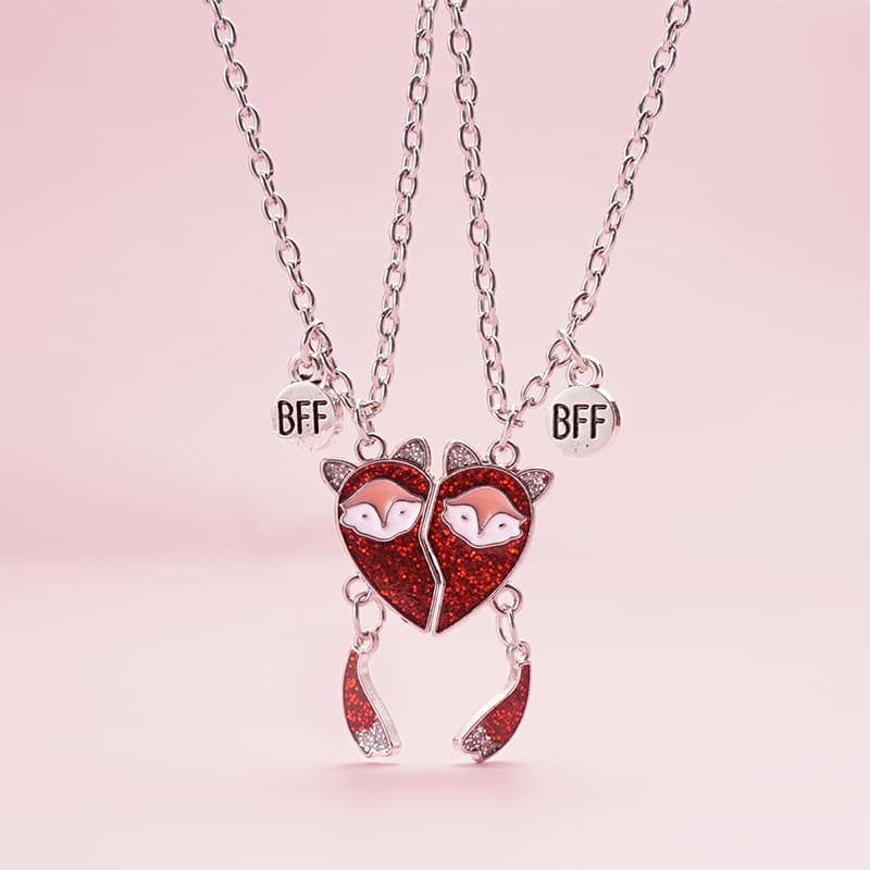 BFF Fox Heart Magnetic Necklace Set for Best Friends