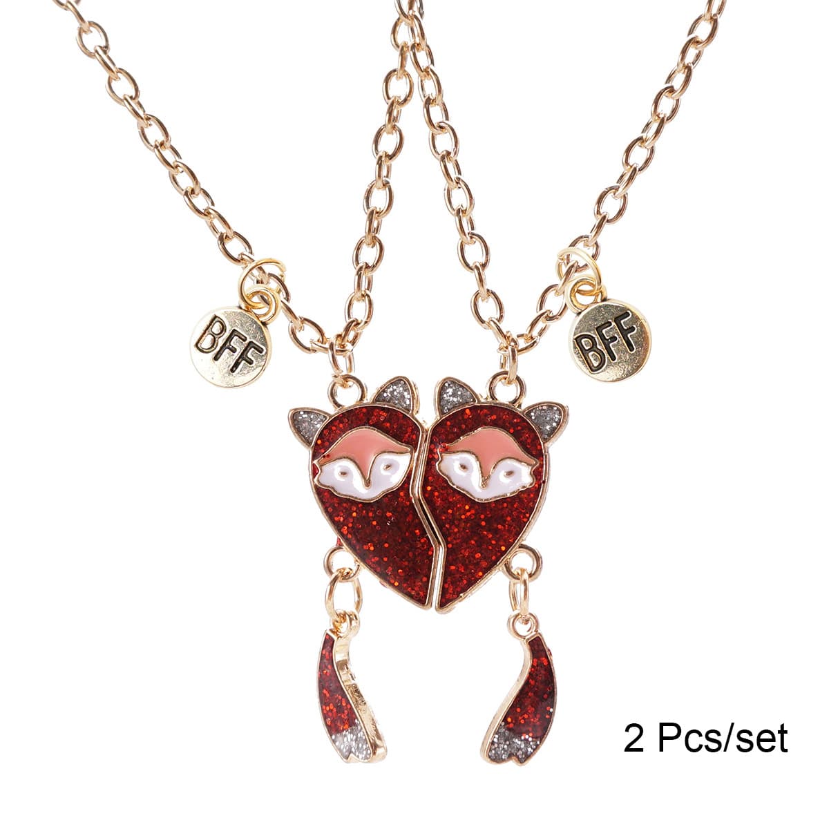 BFF Fox Heart Magnetic Necklace Set for Best Friends