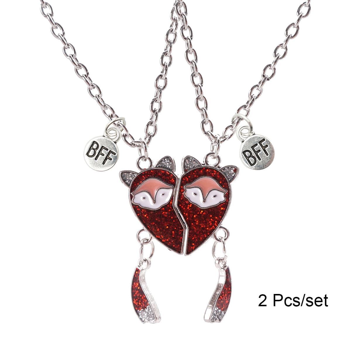 BFF Fox Heart Magnetic Necklace Set for Best Friends