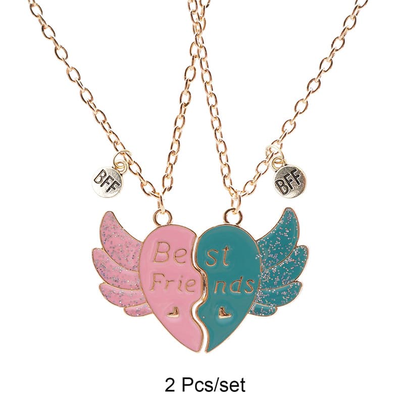 Matching Angel Wing Heart Necklaces for Best Friends BFF Gift Set