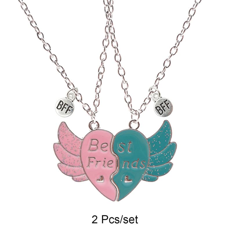 Matching Angel Wing Heart Necklaces for Best Friends BFF Gift Set