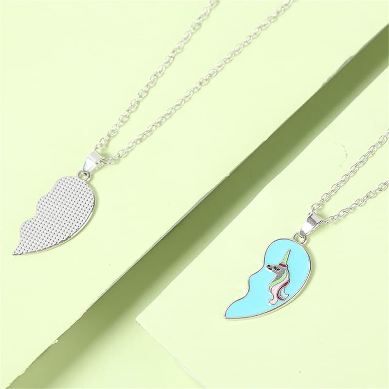 Matching Unicorn Heart Necklaces for Best Friends