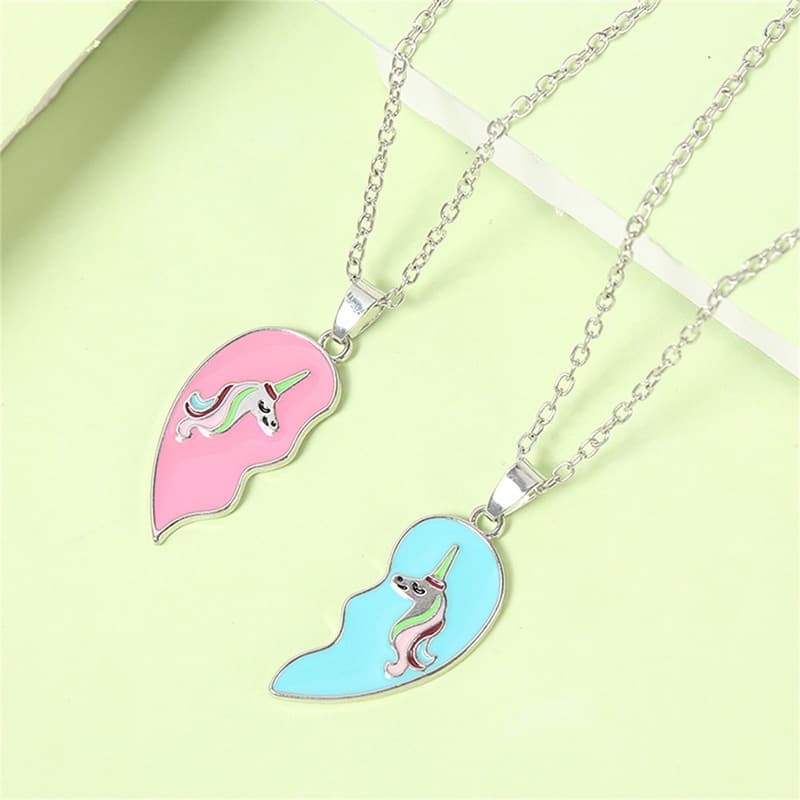 Matching Unicorn Heart Necklaces for Best Friends