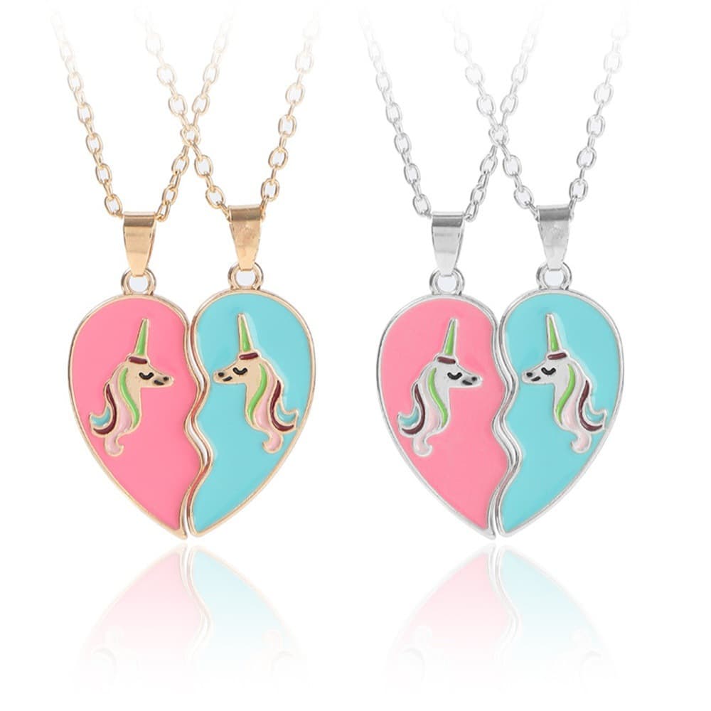 Matching Unicorn Heart Necklaces for Best Friends