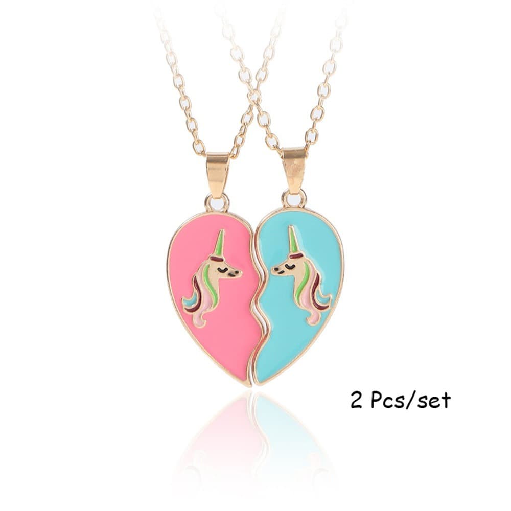 Matching Unicorn Heart Necklaces for Best Friends