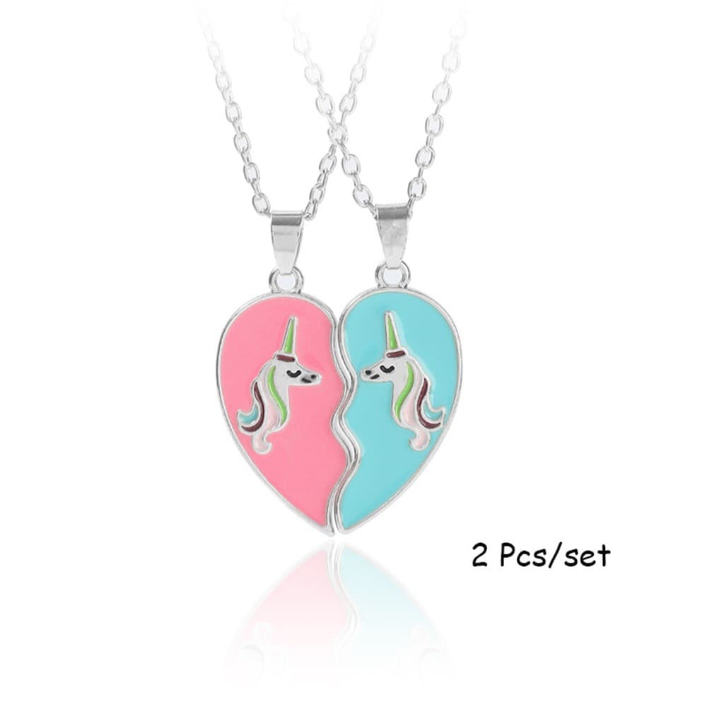 Matching Unicorn Heart Necklaces for Best Friends