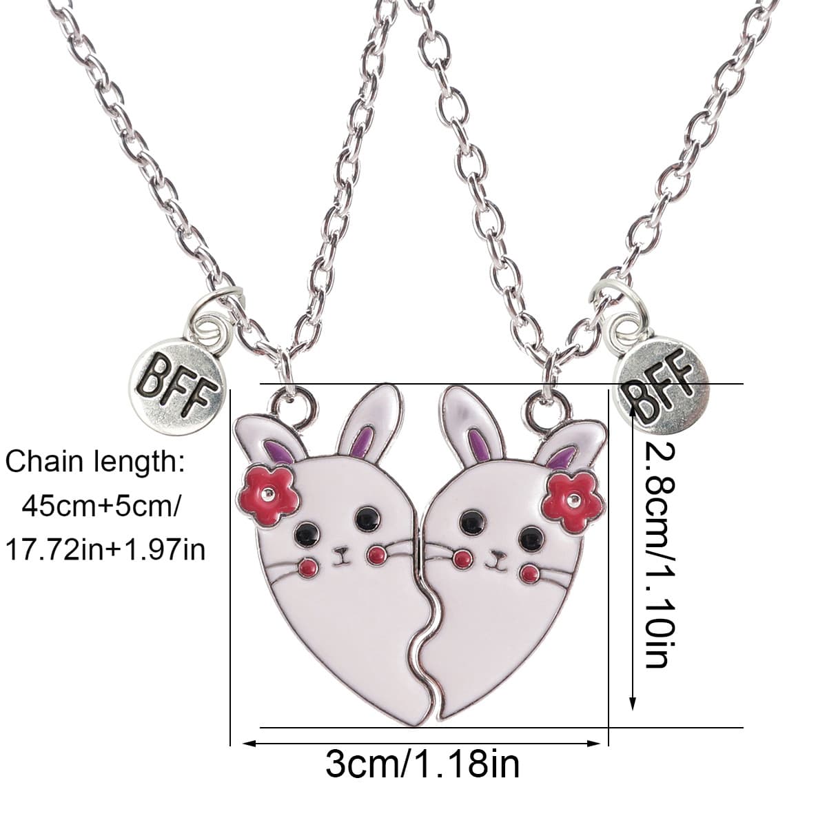 Adorable Bunny Heart Necklaces Set - Best Friends Forever Gift