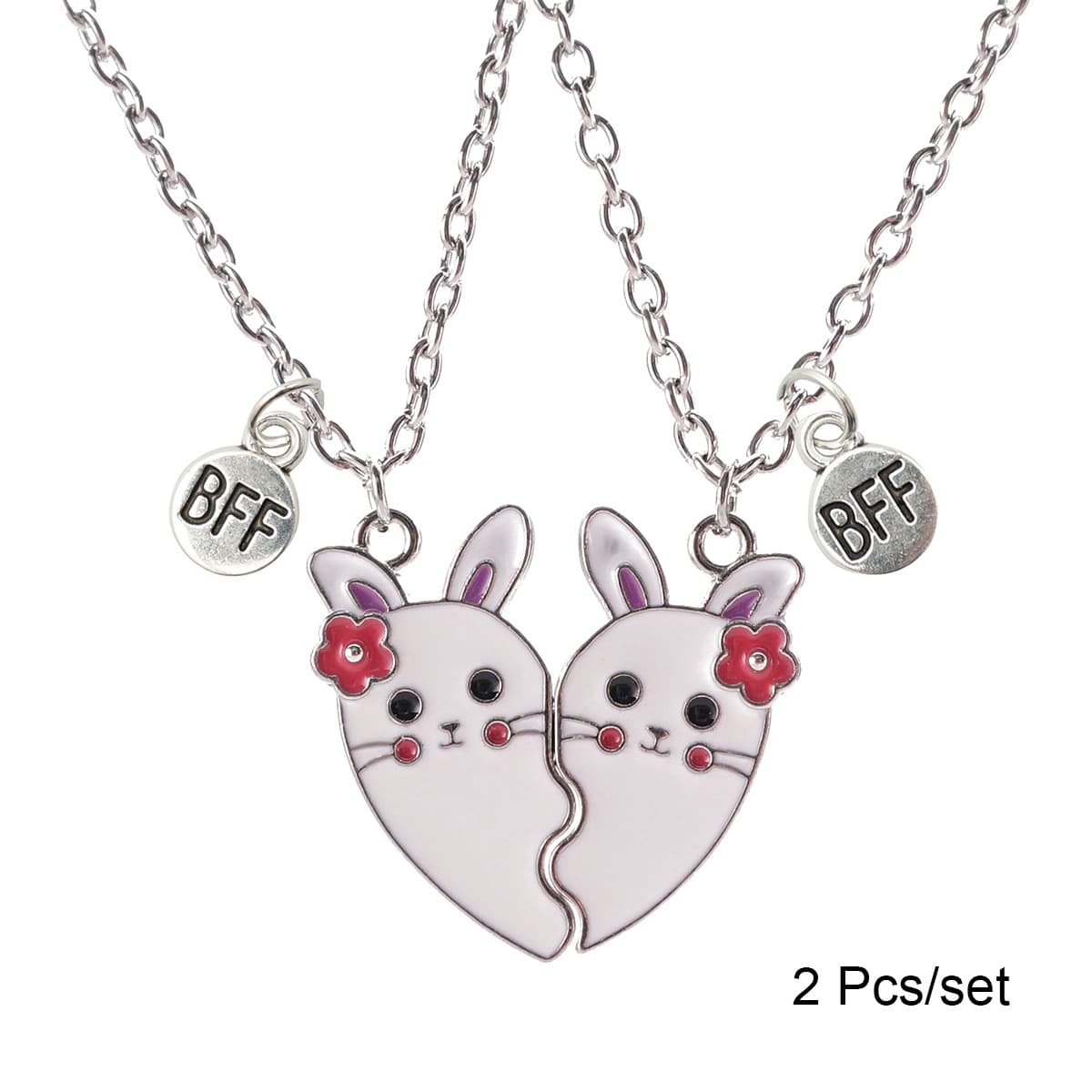 Adorable Bunny Heart Necklaces Set - Best Friends Forever Gift