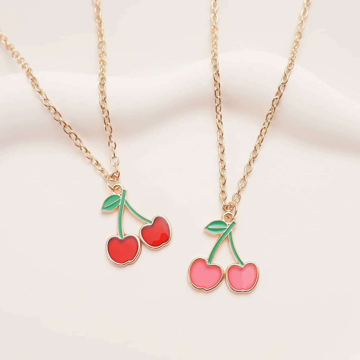 Cute Cherry Pendant Necklaces for Girls, Alloy Enamel Cherry Charm Necklaces