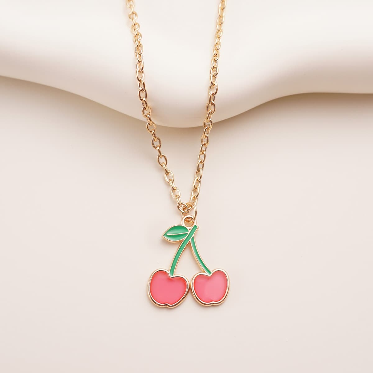 Cute Cherry Pendant Necklaces for Girls, Alloy Enamel Cherry Charm Necklaces