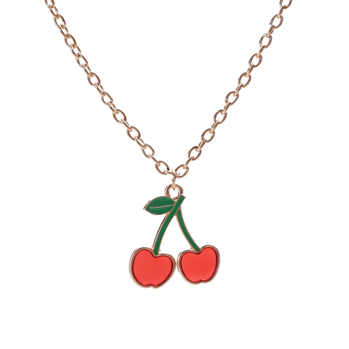 Cute Cherry Pendant Necklaces for Girls, Alloy Enamel Cherry Charm Necklaces