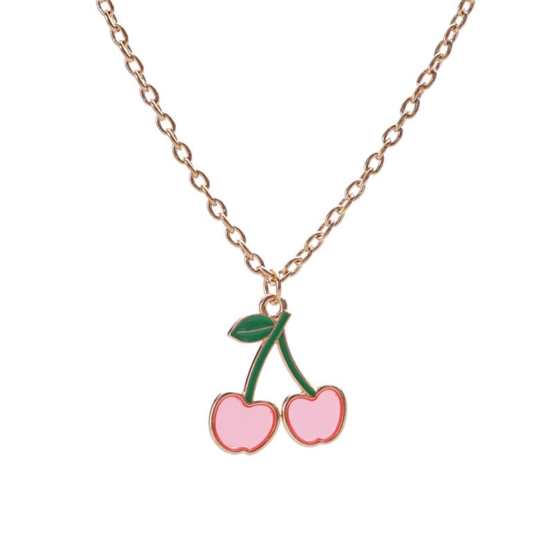 Cute Cherry Pendant Necklaces for Girls, Alloy Enamel Cherry Charm Necklaces