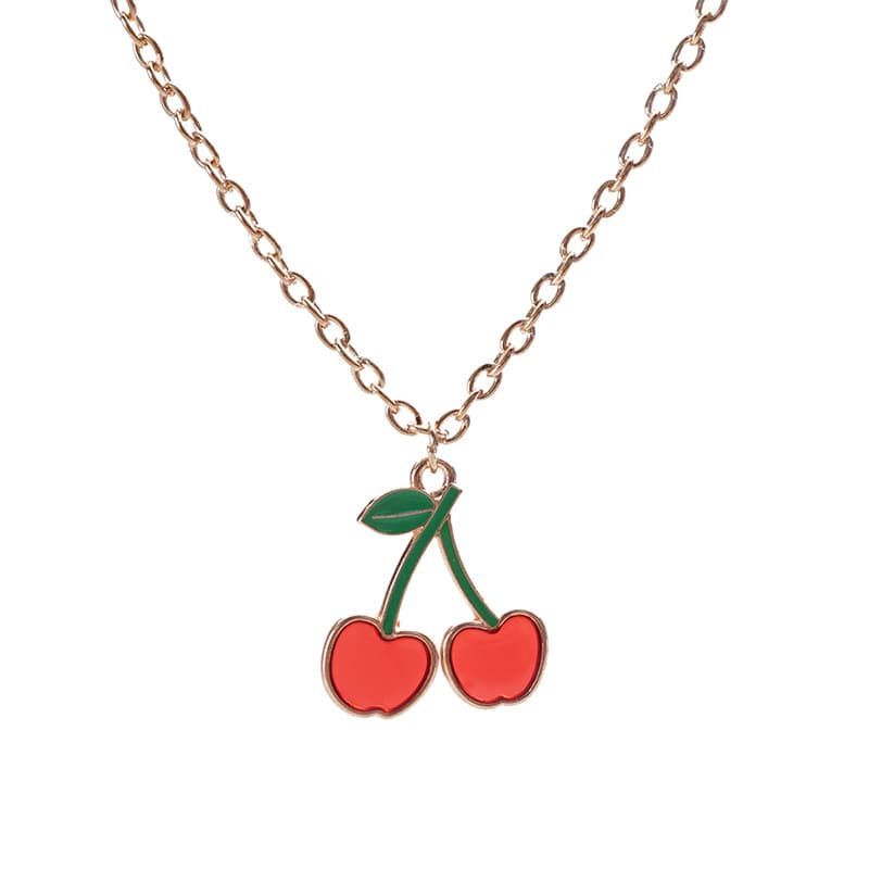 Cute Cherry Pendant Necklaces for Girls, Alloy Enamel Cherry Charm Necklaces