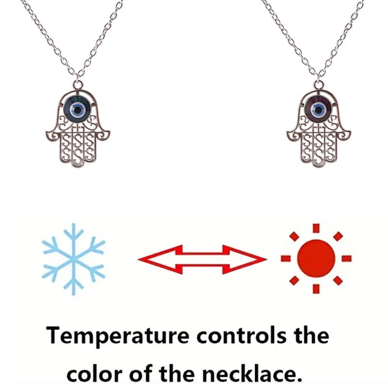 Tempered Color-Changing Evil Eye Hamsa Necklace