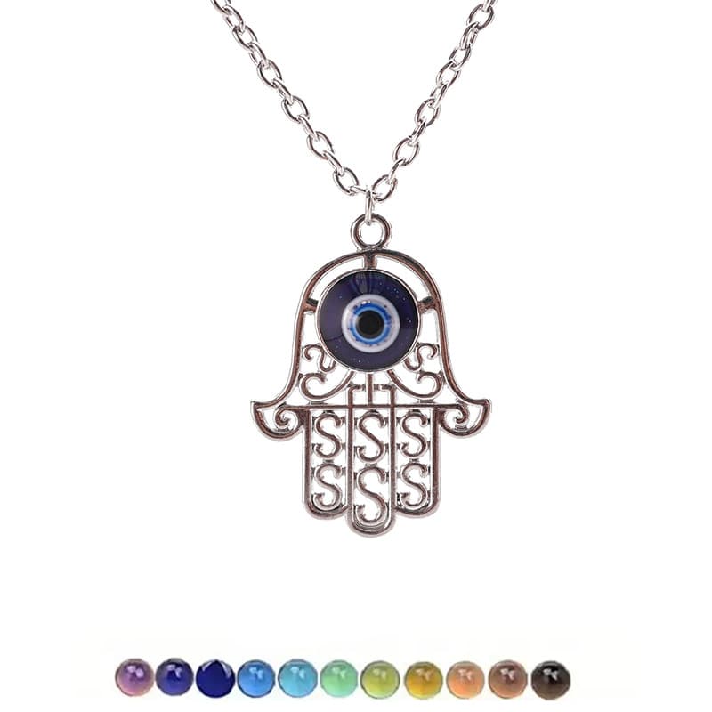 Tempered Color-Changing Evil Eye Hamsa Necklace