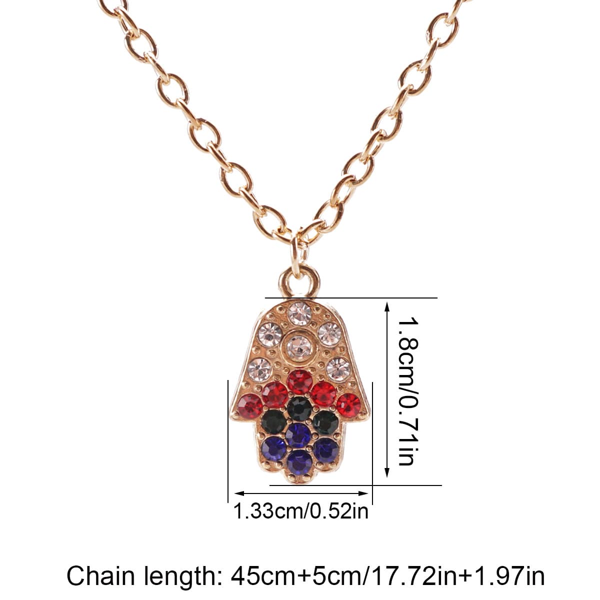 Stunning Alloy Hamsa Hand Pendant Necklace with Colorful Rhinestones