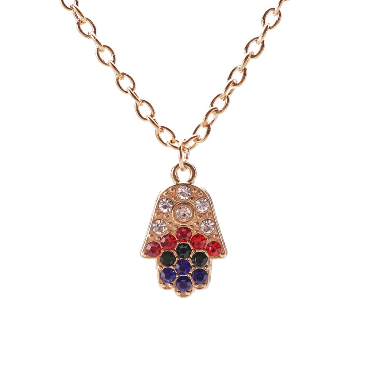 Stunning Alloy Hamsa Hand Pendant Necklace with Colorful Rhinestones