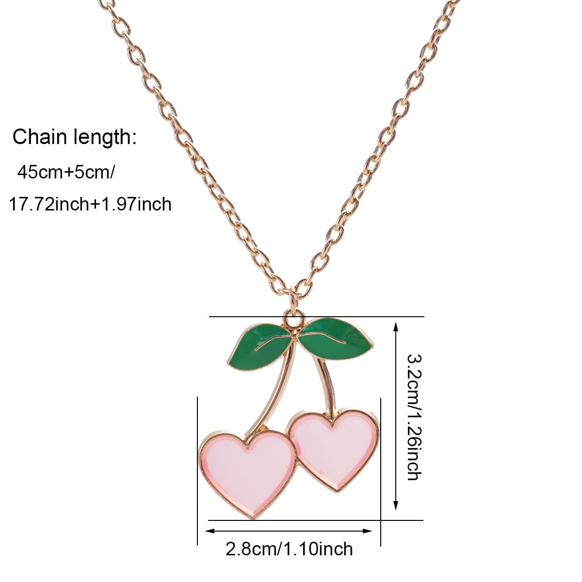 Cherry Heart Pendant Necklace - Sparkly Pink & Matte Pink Sweet Cherry Lockbone Chain