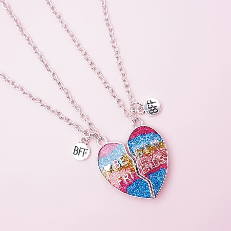 Matching BFF Heart Glitter Necklaces for Best Friends