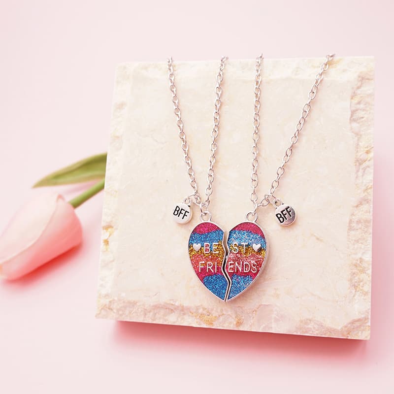 Matching BFF Heart Glitter Necklaces for Best Friends