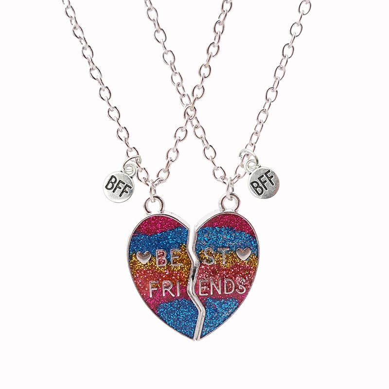 Matching BFF Heart Glitter Necklaces for Best Friends