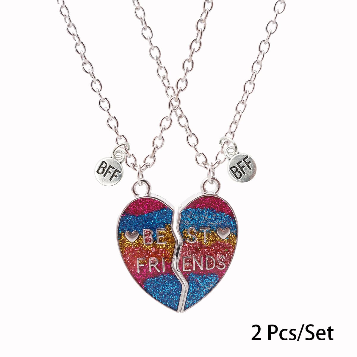 Matching BFF Heart Glitter Necklaces for Best Friends