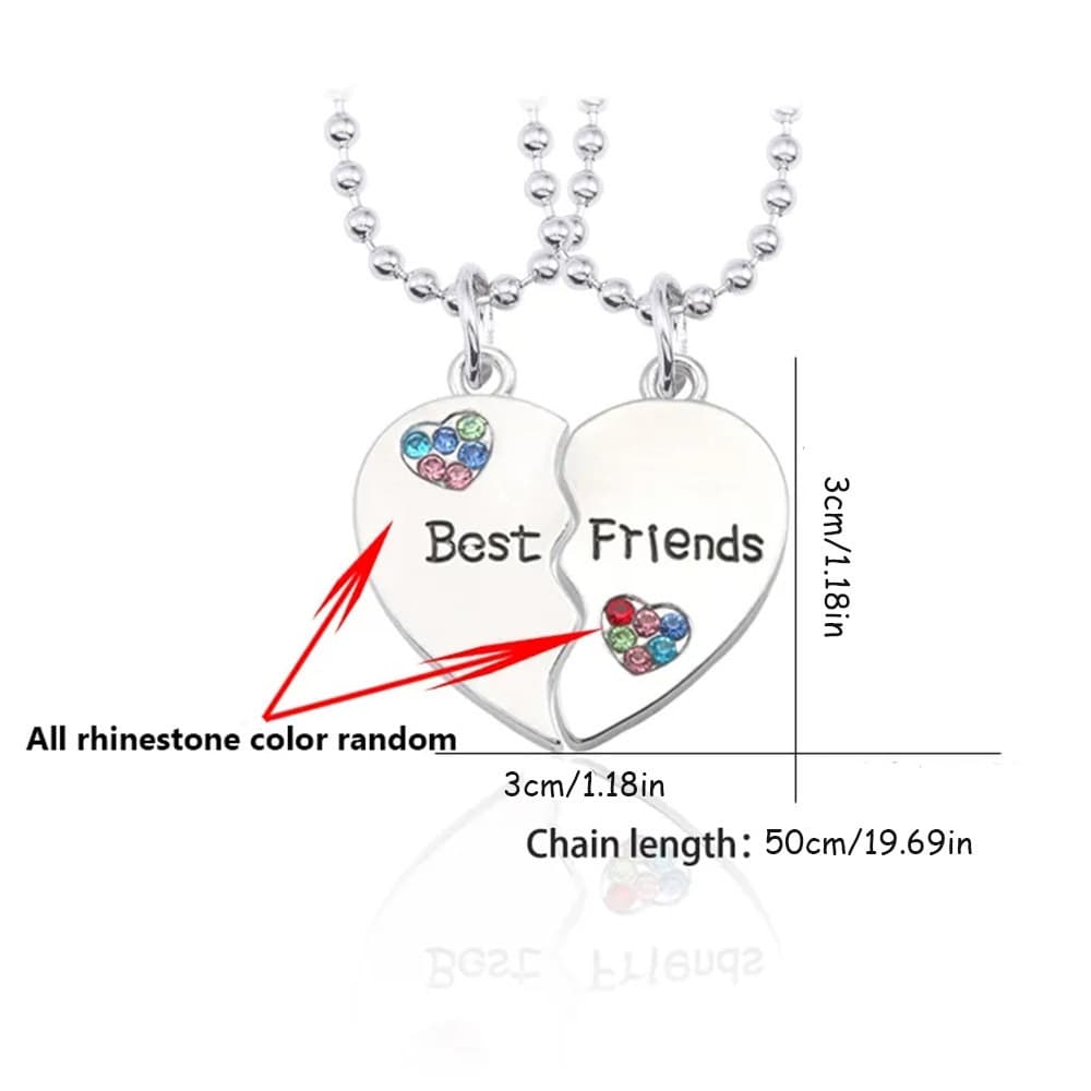 Best Friends Heart Pendant Necklace Set - Rhinestone Alloy Friendship Jewelry
