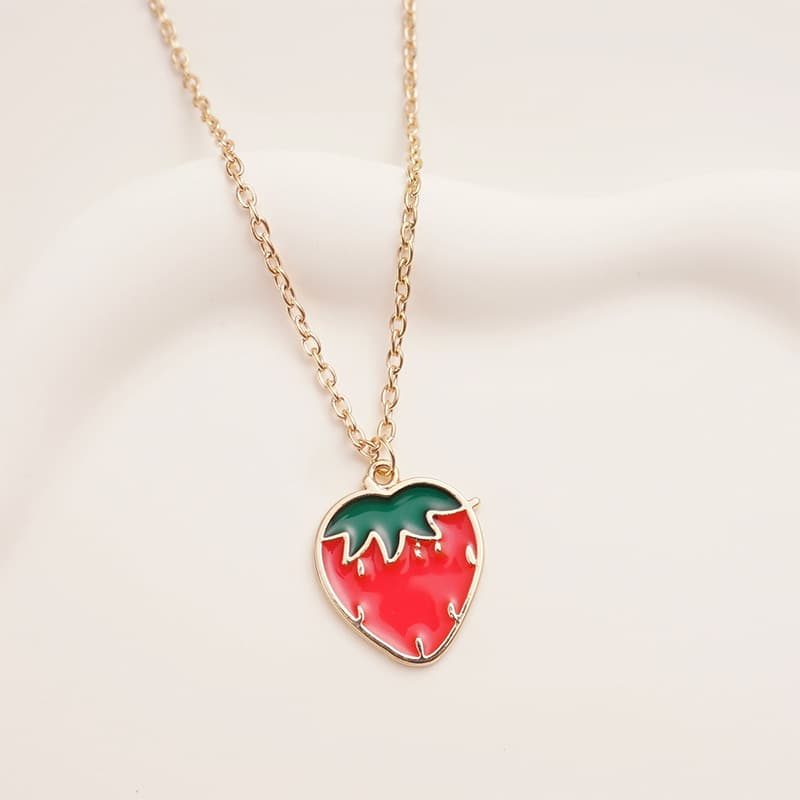 Cute Strawberry Pendant Necklace - Sweet Cartoon Fruit Charm Jewelry