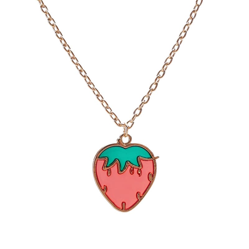Cute Strawberry Pendant Necklace - Sweet Cartoon Fruit Charm Jewelry