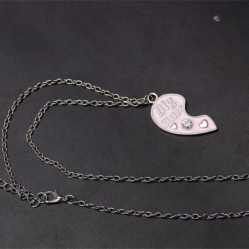 Matching Big Little Sister Heart Necklace Set, Sparkling Crystal Enamel Friendship Jewelry