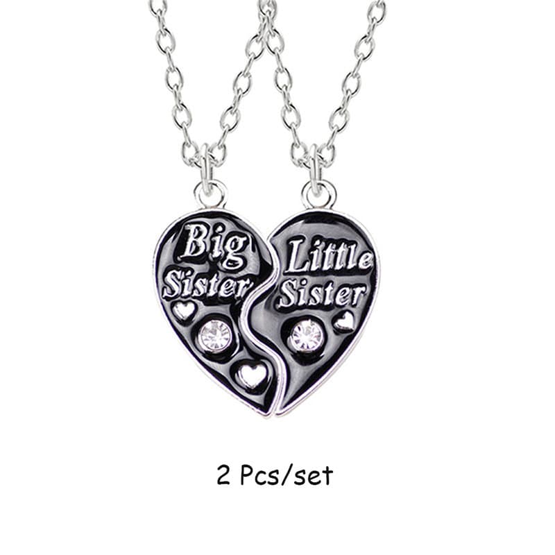 Matching Big Little Sister Heart Necklace Set, Sparkling Crystal Enamel Friendship Jewelry
