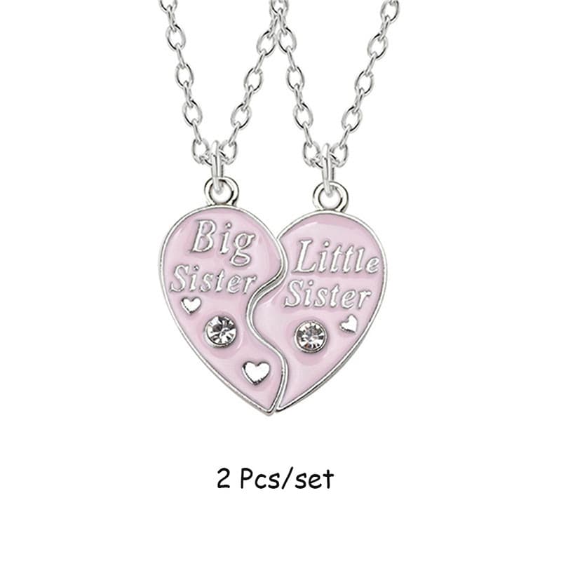 Matching Big Little Sister Heart Necklace Set, Sparkling Crystal Enamel Friendship Jewelry
