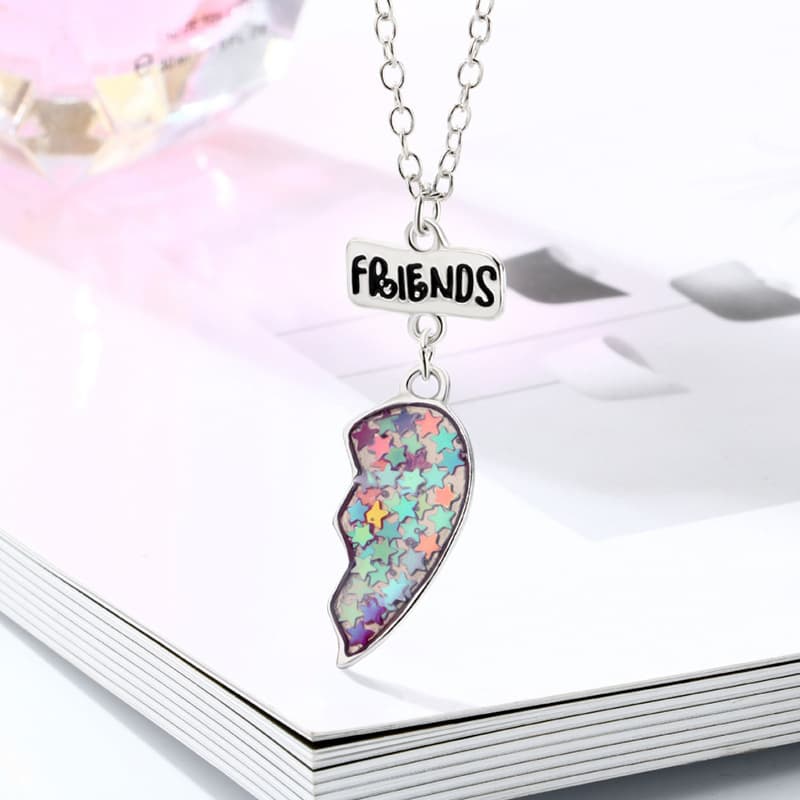 Best Friends Glitter Heart Necklace Set - Matching Star Pendant Jewelry for Girls & Teens