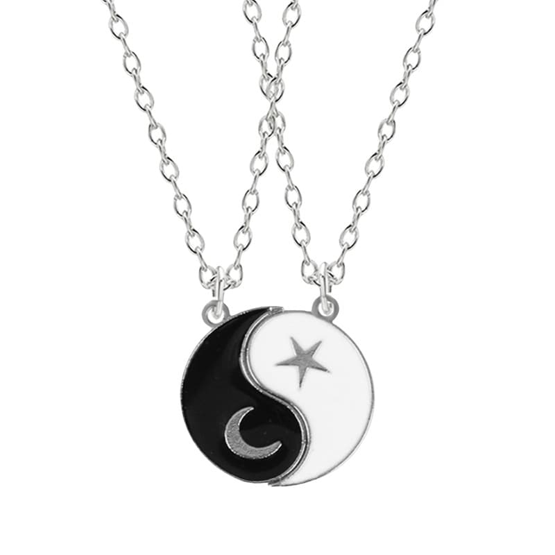 Yin Yang Best Friend Necklaces - Star & Moon Enamel Couple Pendant Chain
