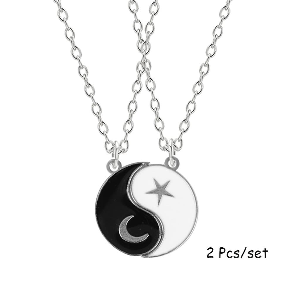 Yin Yang Best Friend Necklaces - Star & Moon Enamel Couple Pendant Chain