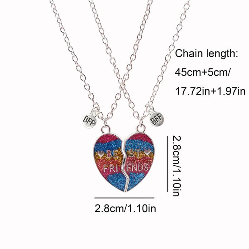 Best Friends Heart Necklace Set - Magnetic & Glitter Alloy Pendant