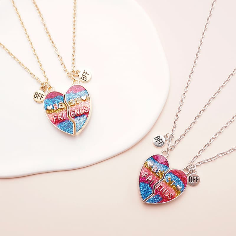 Best Friends Heart Necklace Set - Magnetic & Glitter Alloy Pendant