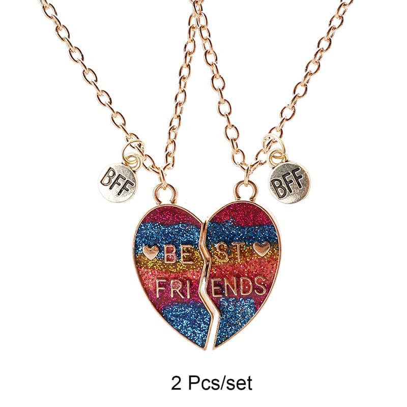 Best Friends Heart Necklace Set - Magnetic & Glitter Alloy Pendant