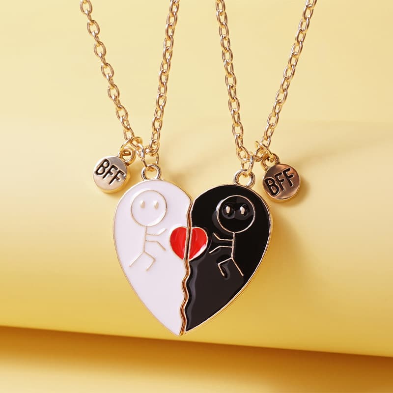 Matching Stick Figure Heart Necklace Set for Best Friends Forever