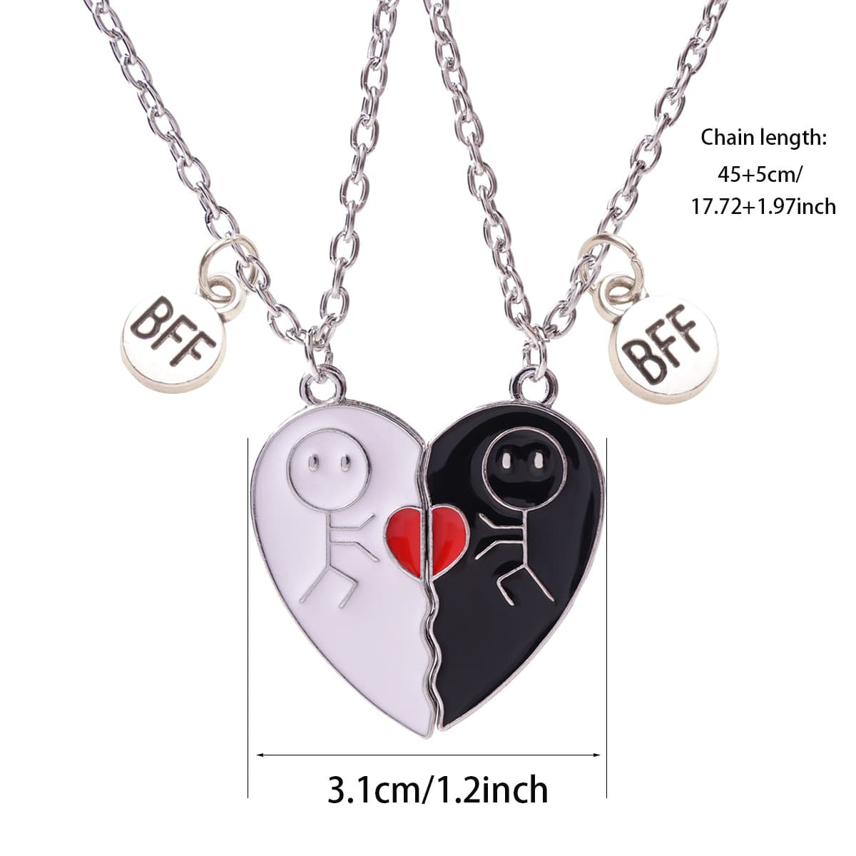 Matching Stick Figure Heart Necklace Set for Best Friends Forever