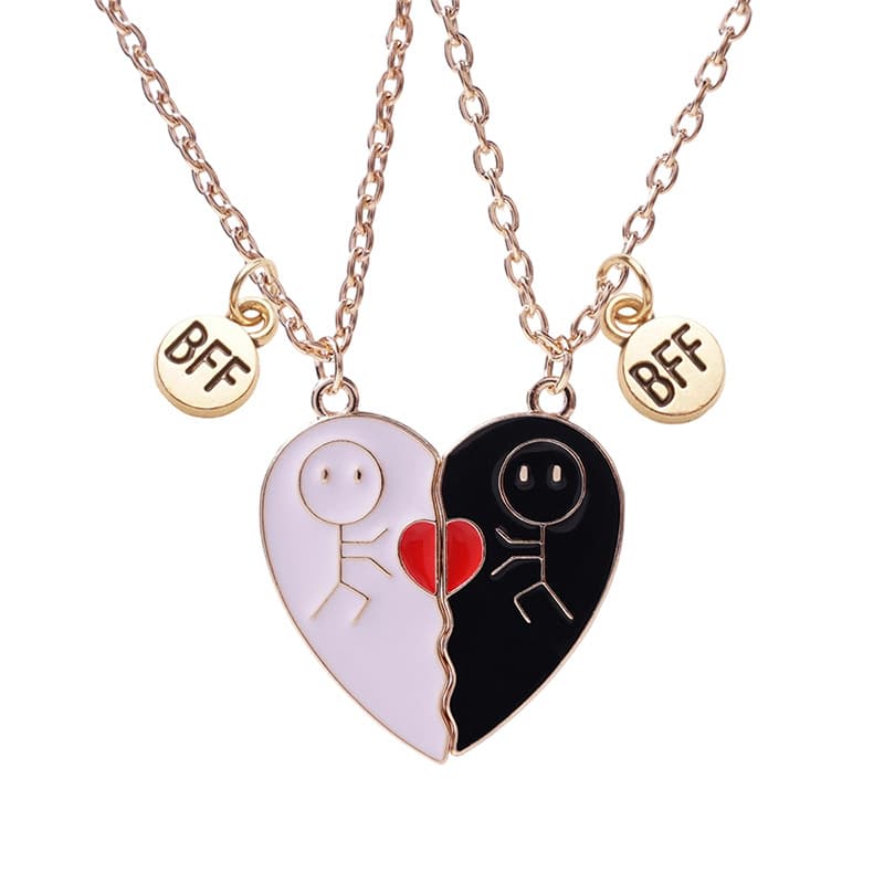 Matching Stick Figure Heart Necklace Set for Best Friends Forever