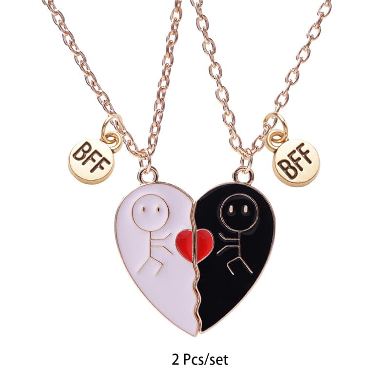 Matching Stick Figure Heart Necklace Set for Best Friends Forever