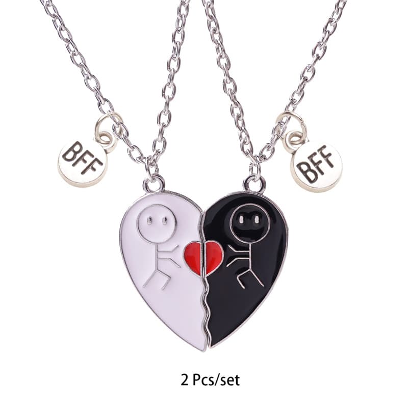 Matching Stick Figure Heart Necklace Set for Best Friends Forever