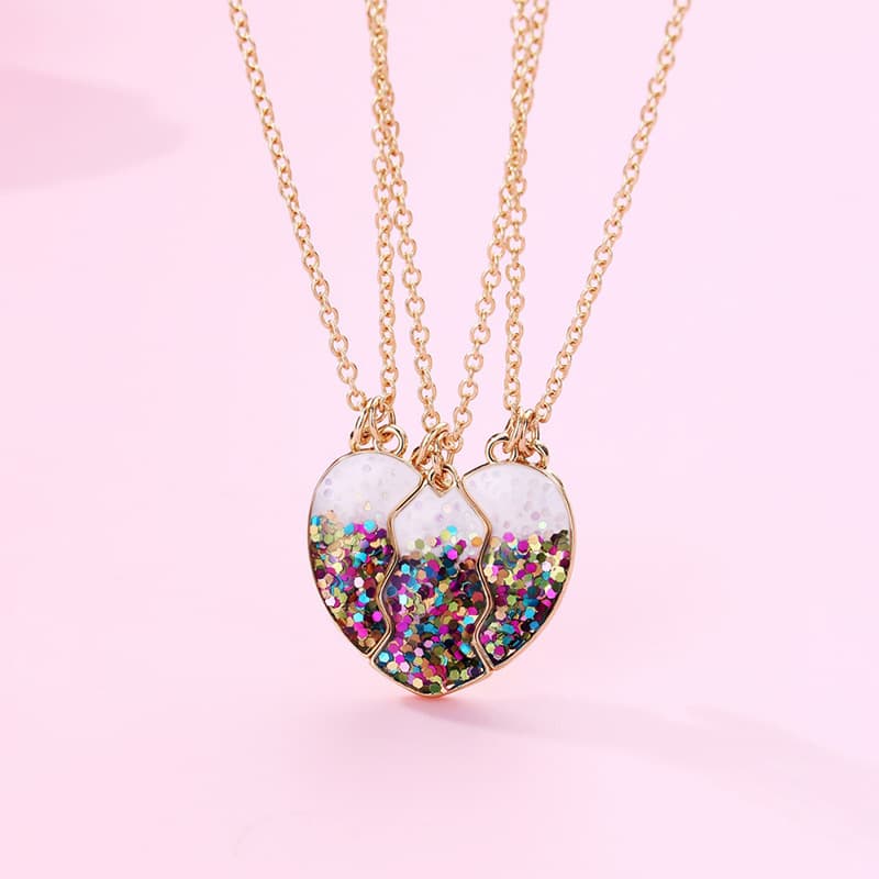 Magnetic Best Friend Necklaces Set - Glitter Heart Puzzle Jewelry for Girls