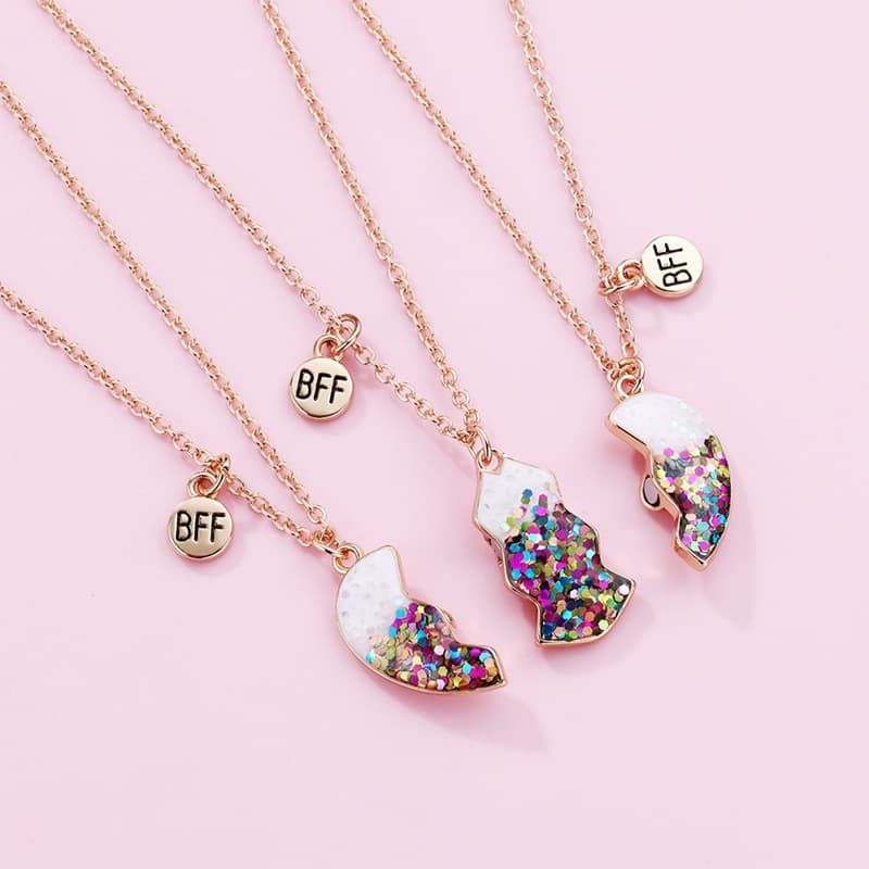 Magnetic Best Friend Necklaces Set - Glitter Heart Puzzle Jewelry for Girls