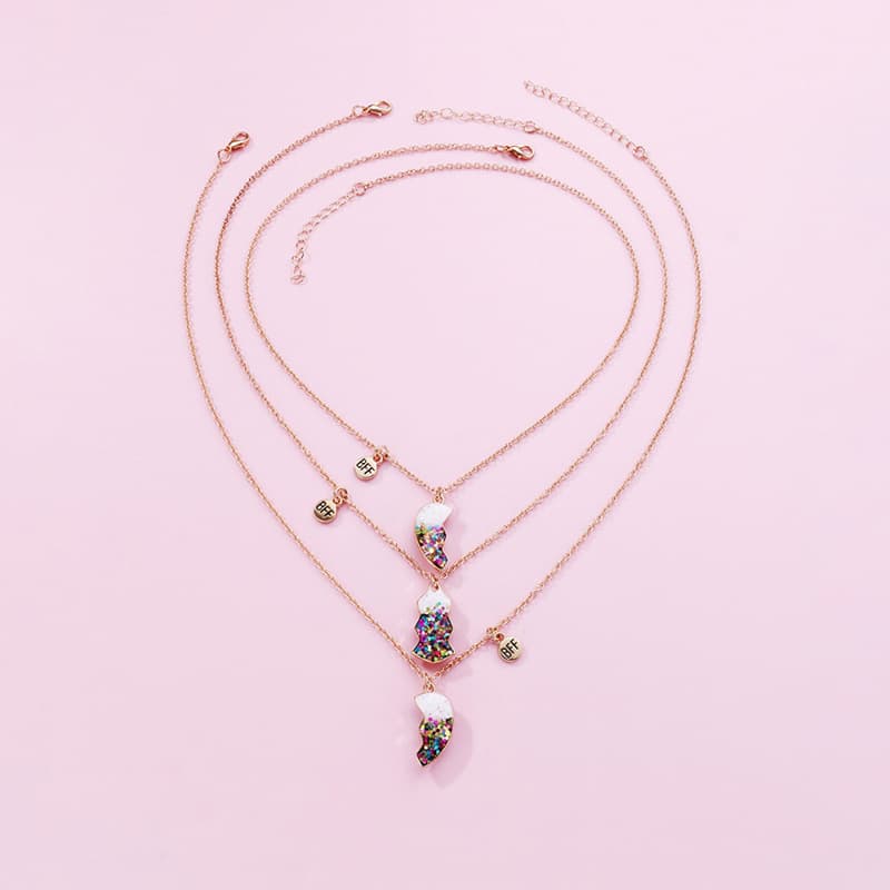 Magnetic Best Friend Necklaces Set - Glitter Heart Puzzle Jewelry for Girls